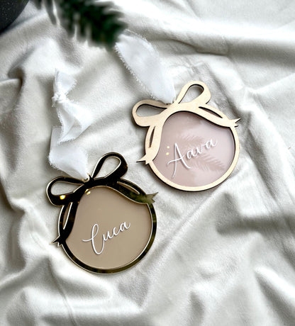 Joulukuusenkoriste rusettikehyksellä