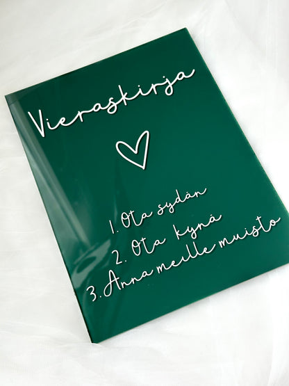 Sydän vieraskirja-kyltti