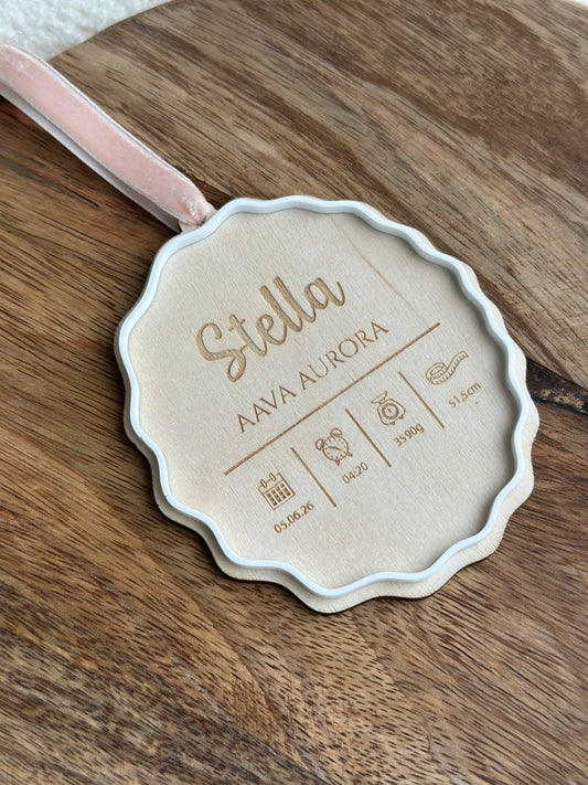 Joulukuusenkoriste syntymätiedoilla